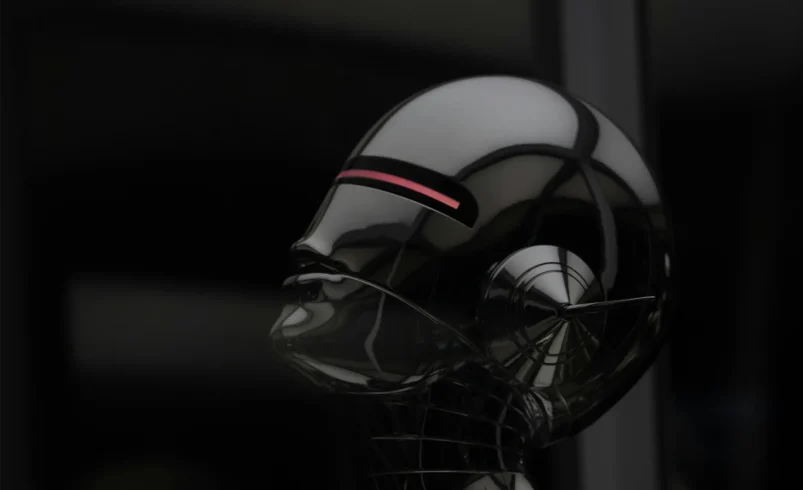 Illustration of a scientist standing before a large robot head, representing the concept of training AI against toxicity using curiosity-driven red teaming.