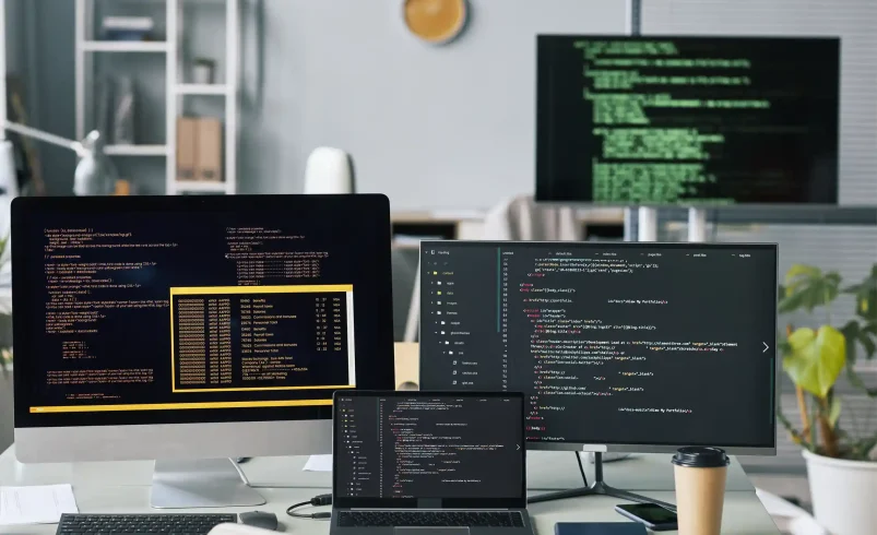 A developer using a code assistant AI tool on a laptop