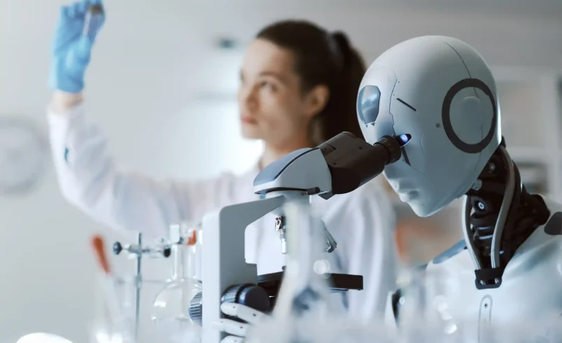 Humanoid robot in a lab setting, representing the rise of AI-powered robots.